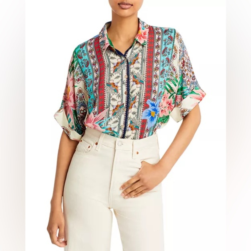 Johnny Was Clover Printed Button-Front Shirt size Large
